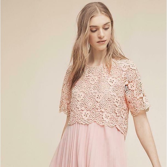 NWT Moulinette Soeurs Anthropologie Adanne Blush Lace Pleat Dress - Picture 1 of 7